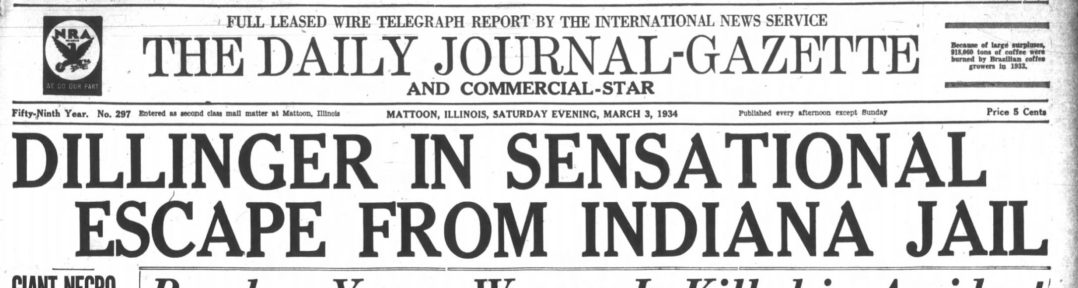Dillinger in sensational escape from Indiana jail